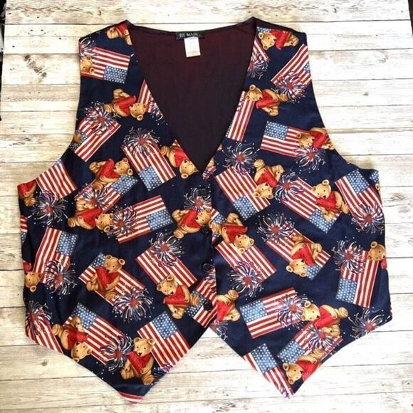 111 MAIN Vest Size 2X 4th Of July Teddy Bear USA American Flag Fireworks EUC - Picture 12 of 12